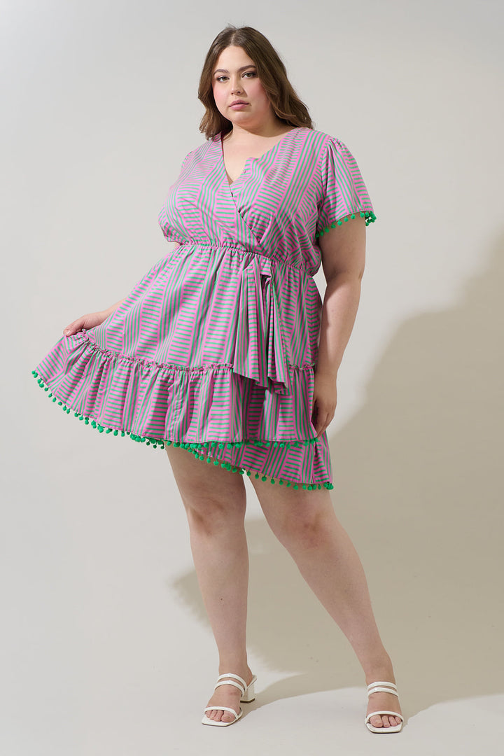 Valda Striped Fredrie Wrap Mini Dress Curve
