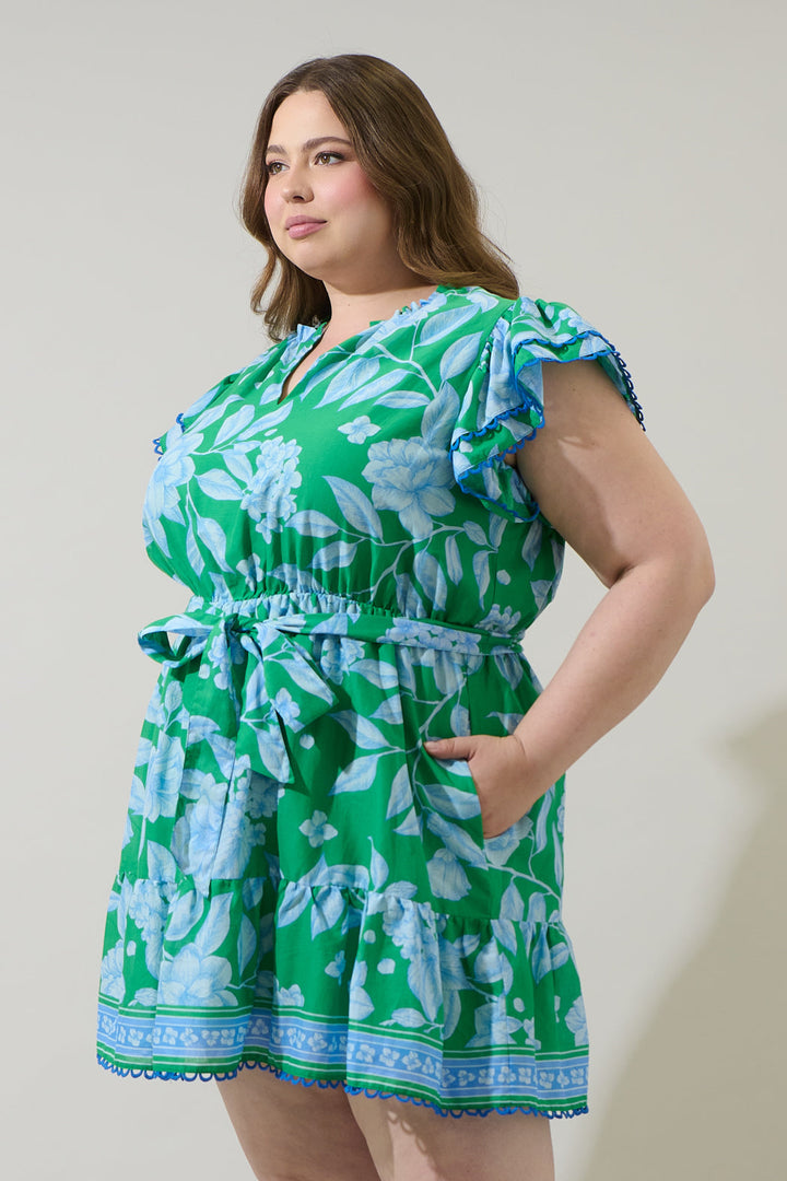 Verbena Floral Eriny Ruffle Mini Dress Curve