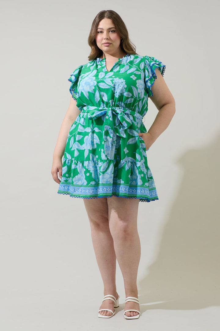 Verbena Floral Eriny Ruffle Mini Dress Curve