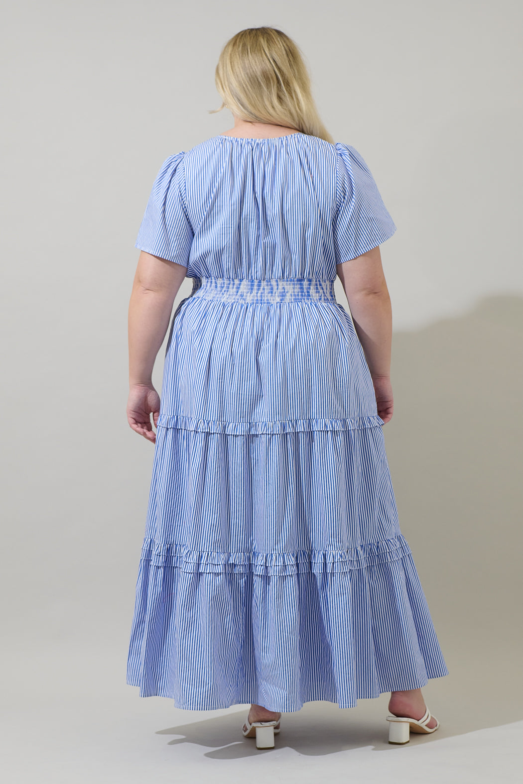 Sherah Striped Palmer Poplin Tiered Maxi Dress Curve