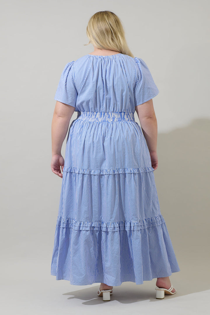 Sherah Striped Palmer Poplin Tiered Maxi Dress Curve
