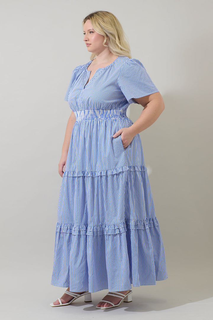Sherah Striped Palmer Poplin Tiered Maxi Dress Curve