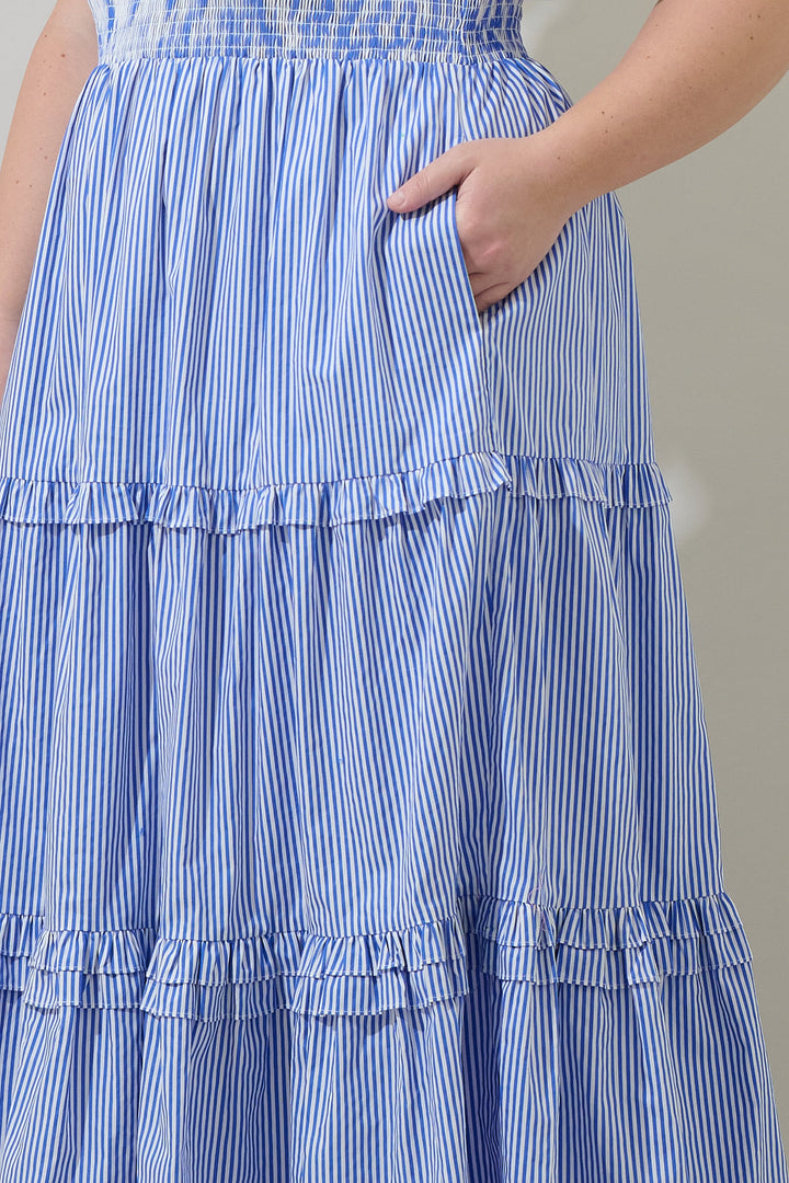 Sherah Striped Palmer Poplin Tiered Maxi Dress Curve