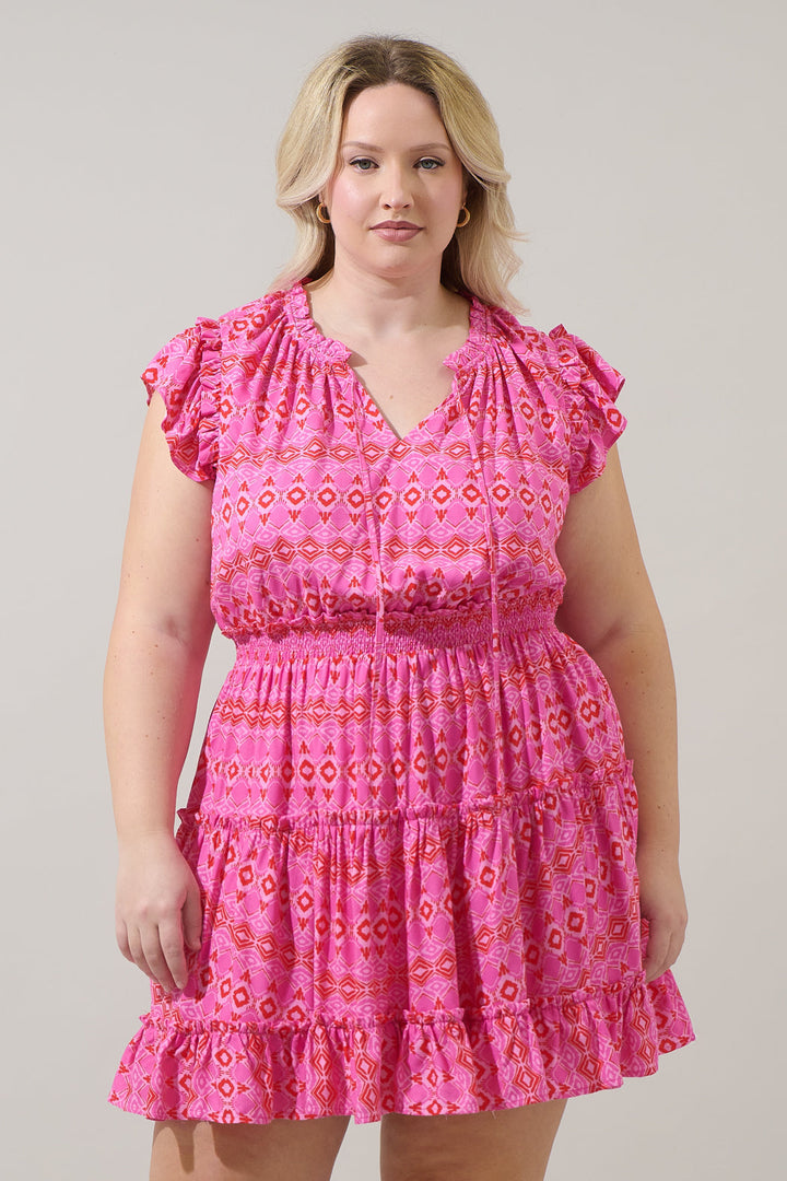 Mirany Ikat Toledo Tiered Mini Dress Curve