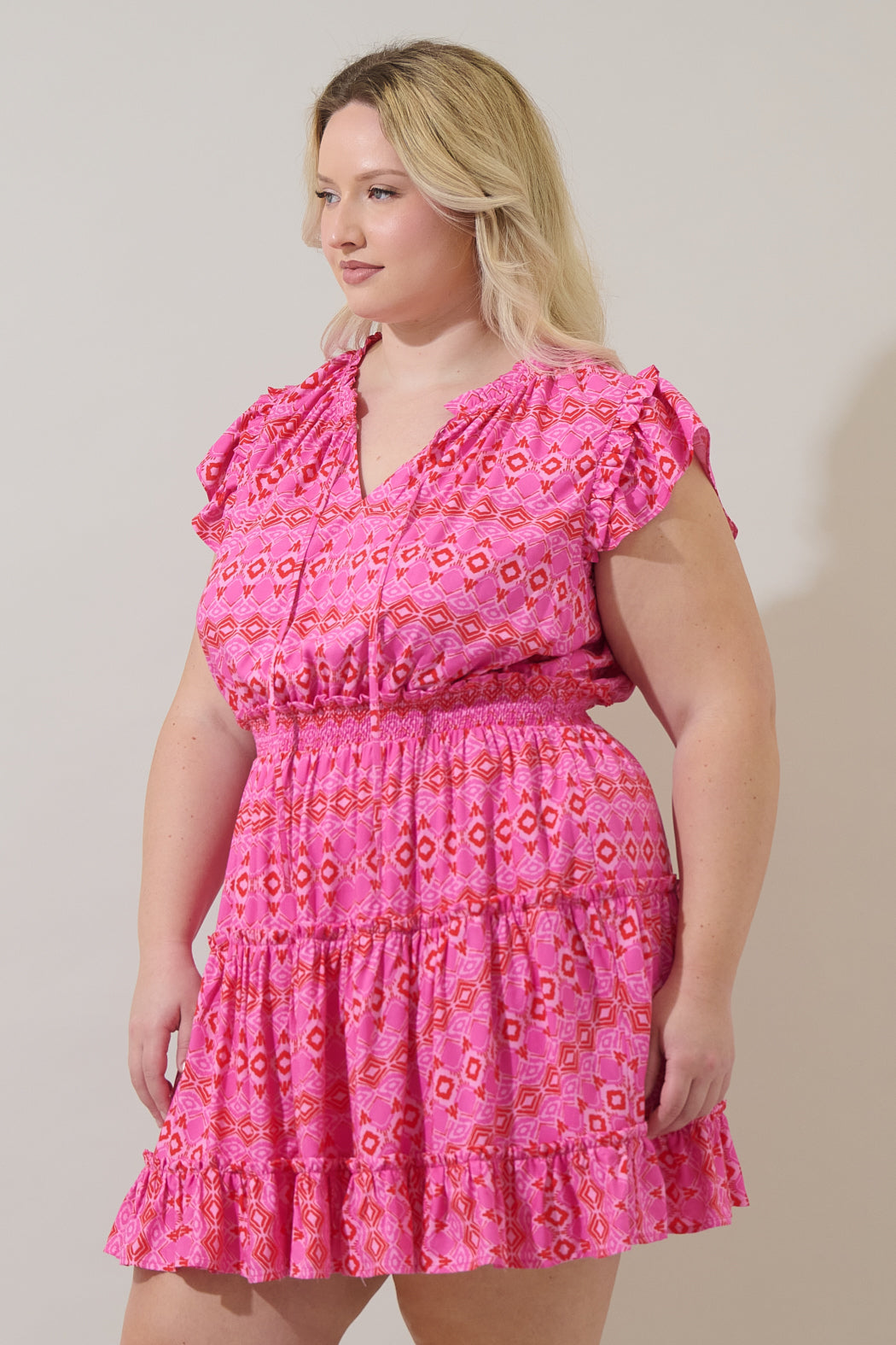 Mirany Ikat Toledo Tiered Mini Dress Curve