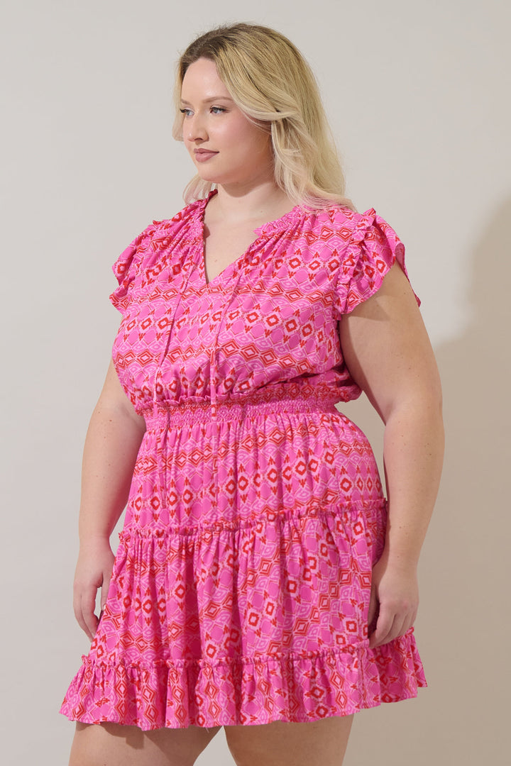 Mirany Ikat Toledo Tiered Mini Dress Curve