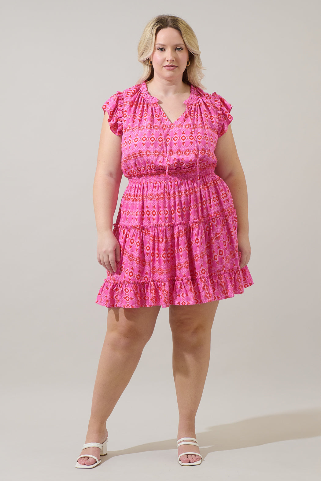 Mirany Ikat Toledo Tiered Mini Dress Curve