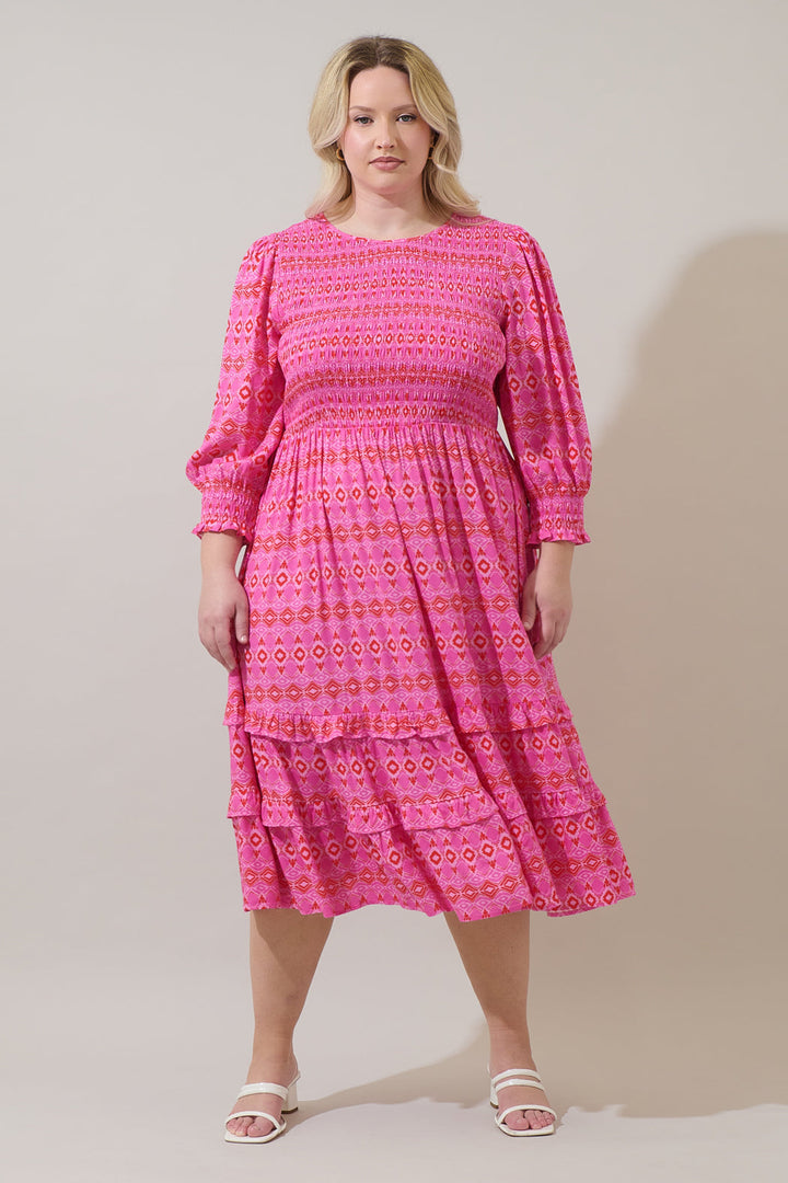 Mirany Ikat Ludlow Smocked Midi Dress Curve
