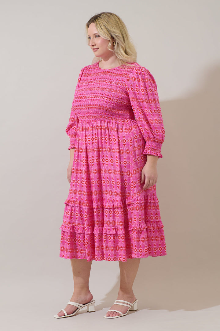 Mirany Ikat Ludlow Smocked Midi Dress Curve