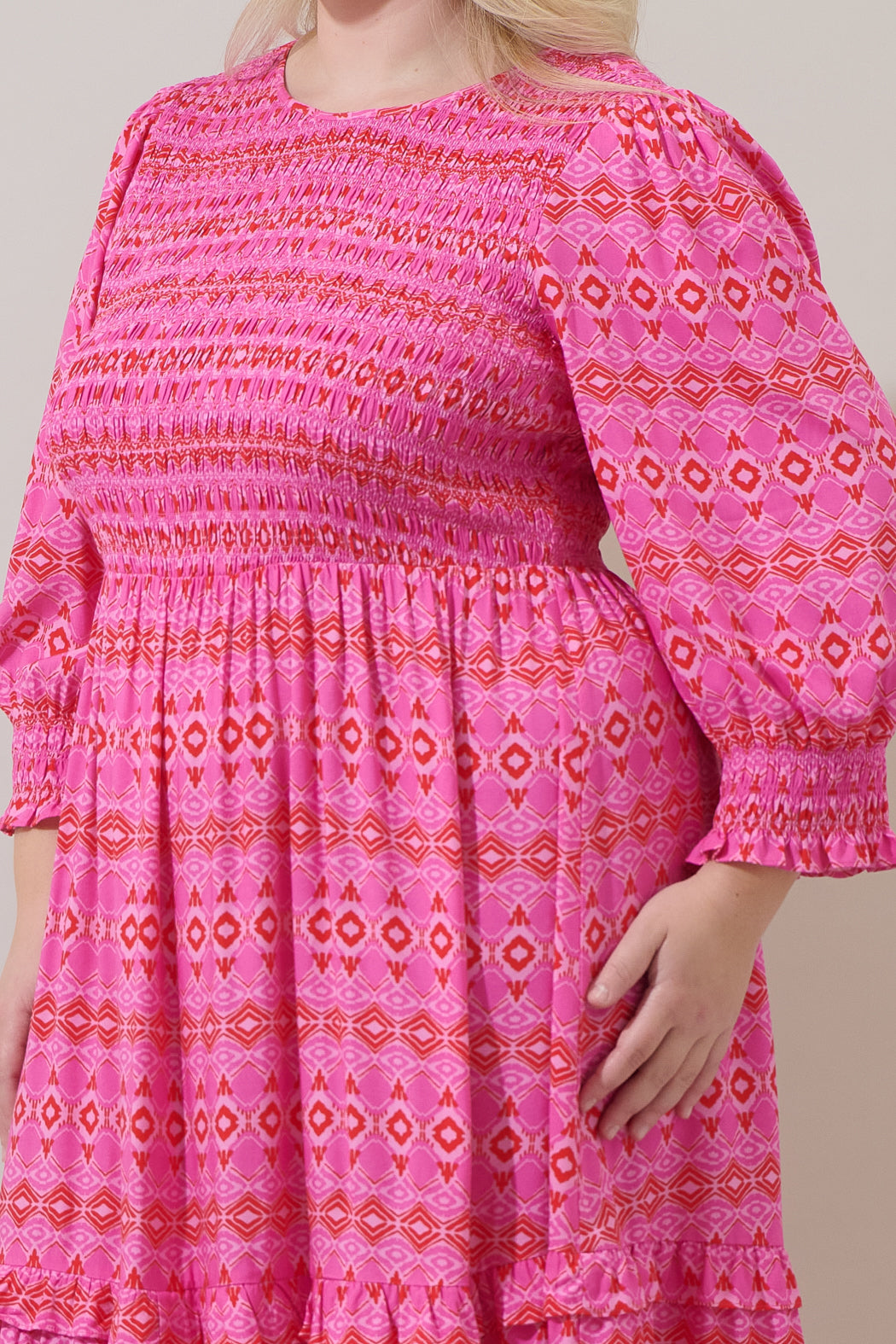 Mirany Ikat Ludlow Smocked Midi Dress Curve