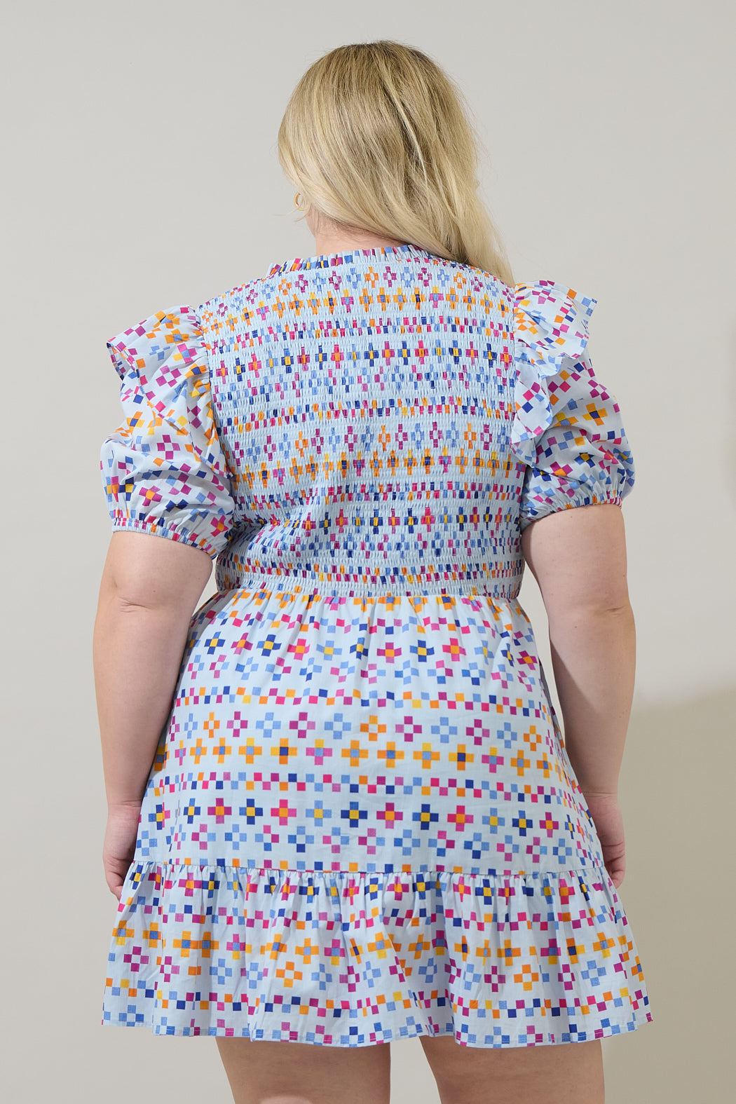 Kessa Geo Leones Smocked Mini Dress Curve