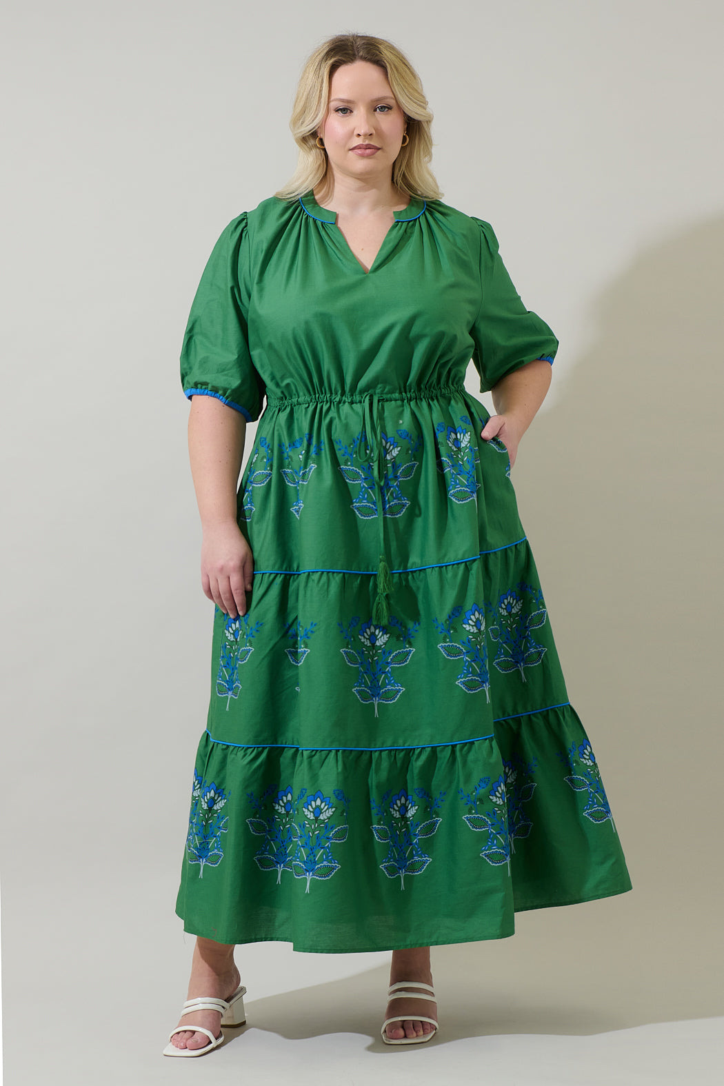 Meridy Floral Vonie Tiered Midi Dress Curve