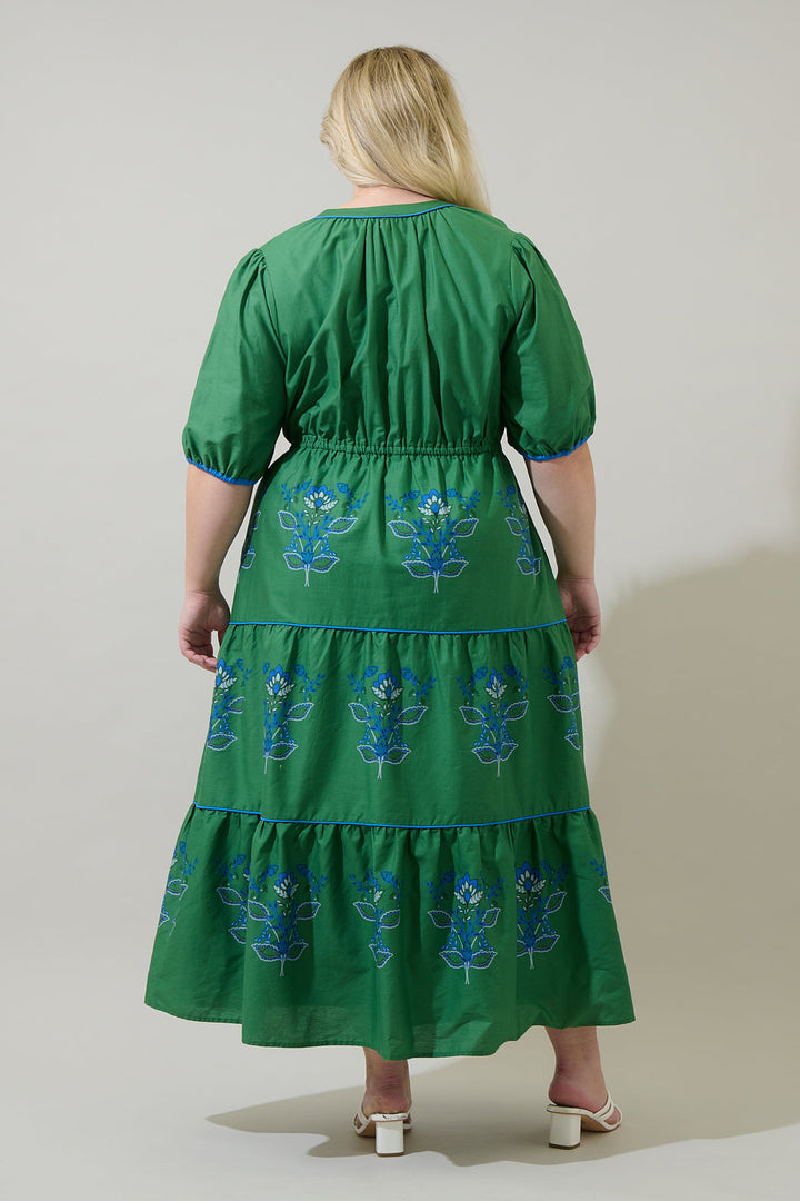 Meridy Floral Vonie Tiered Midi Dress Curve
