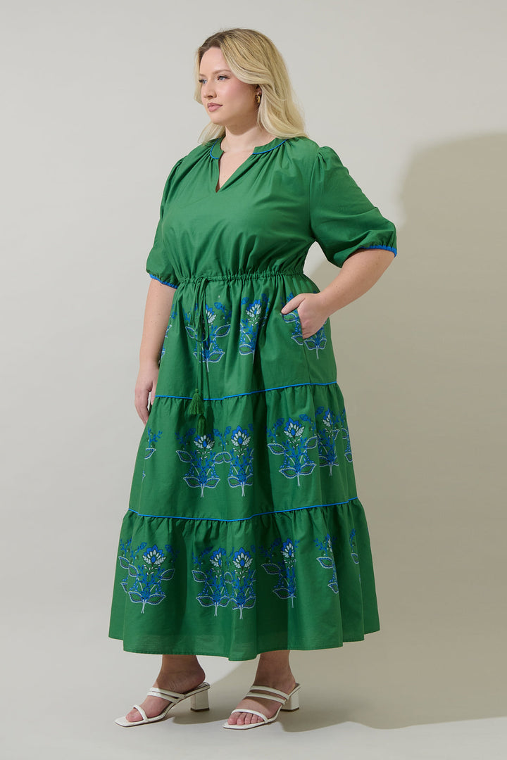 Meridy Floral Vonie Tiered Midi Dress Curve