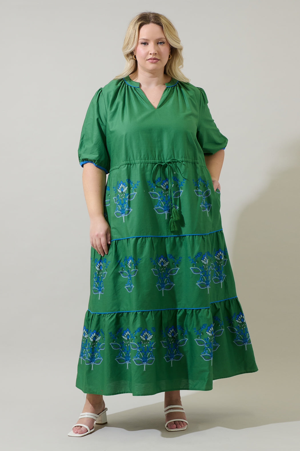 Meridy Floral Vonie Tiered Midi Dress Curve