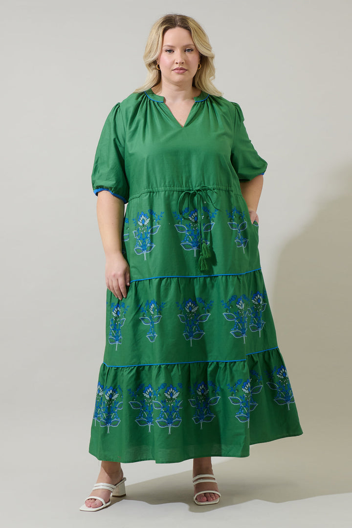 Meridy Floral Vonie Tiered Midi Dress Curve