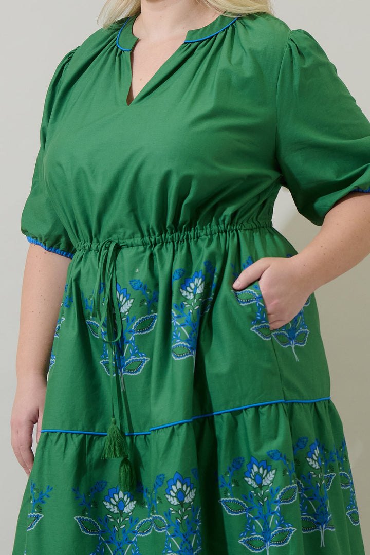 Meridy Floral Vonie Tiered Midi Dress Curve