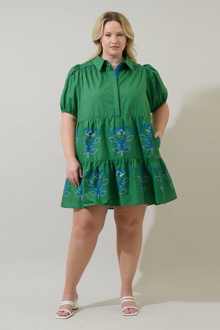 Meridy Floral Burie Tiered Mini Dress Curve