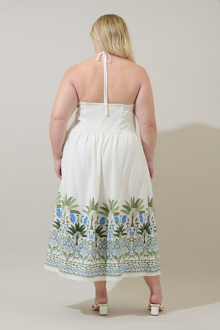 Senara Floral Triny Halter Neck Midi Dress Curve
