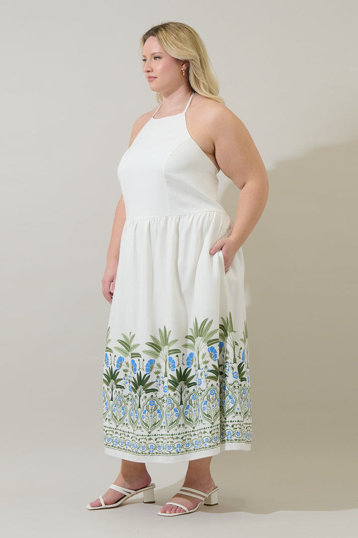Senara Floral Triny Halter Neck Midi Dress Curve
