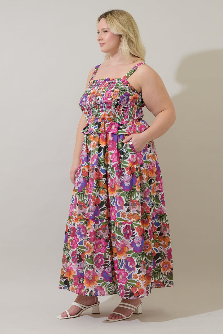 Rendal Floral Lindsy Smocked Maxi Dress Curve