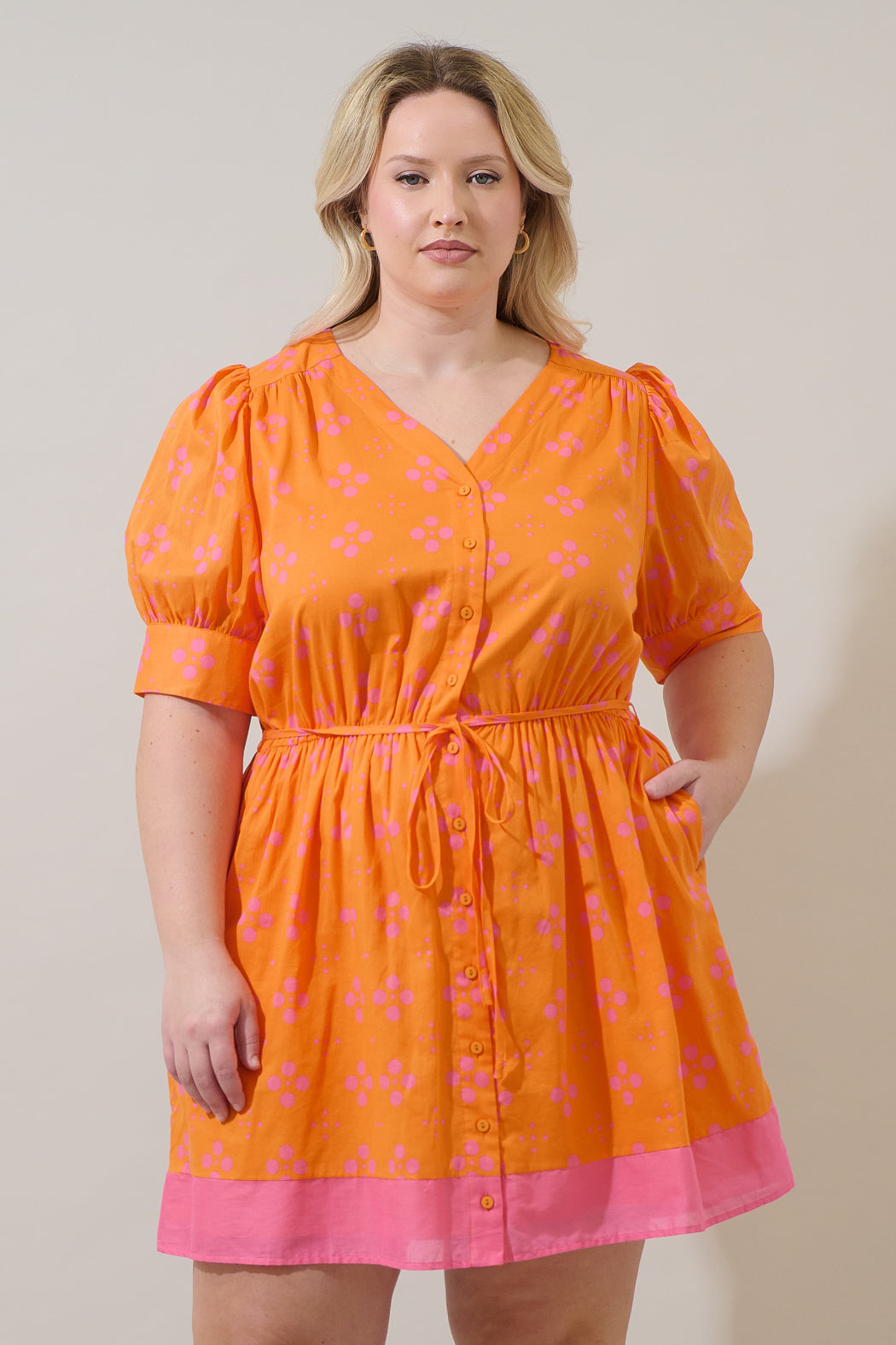 Donna Dot Elanie Button Down Mini Dress Curve