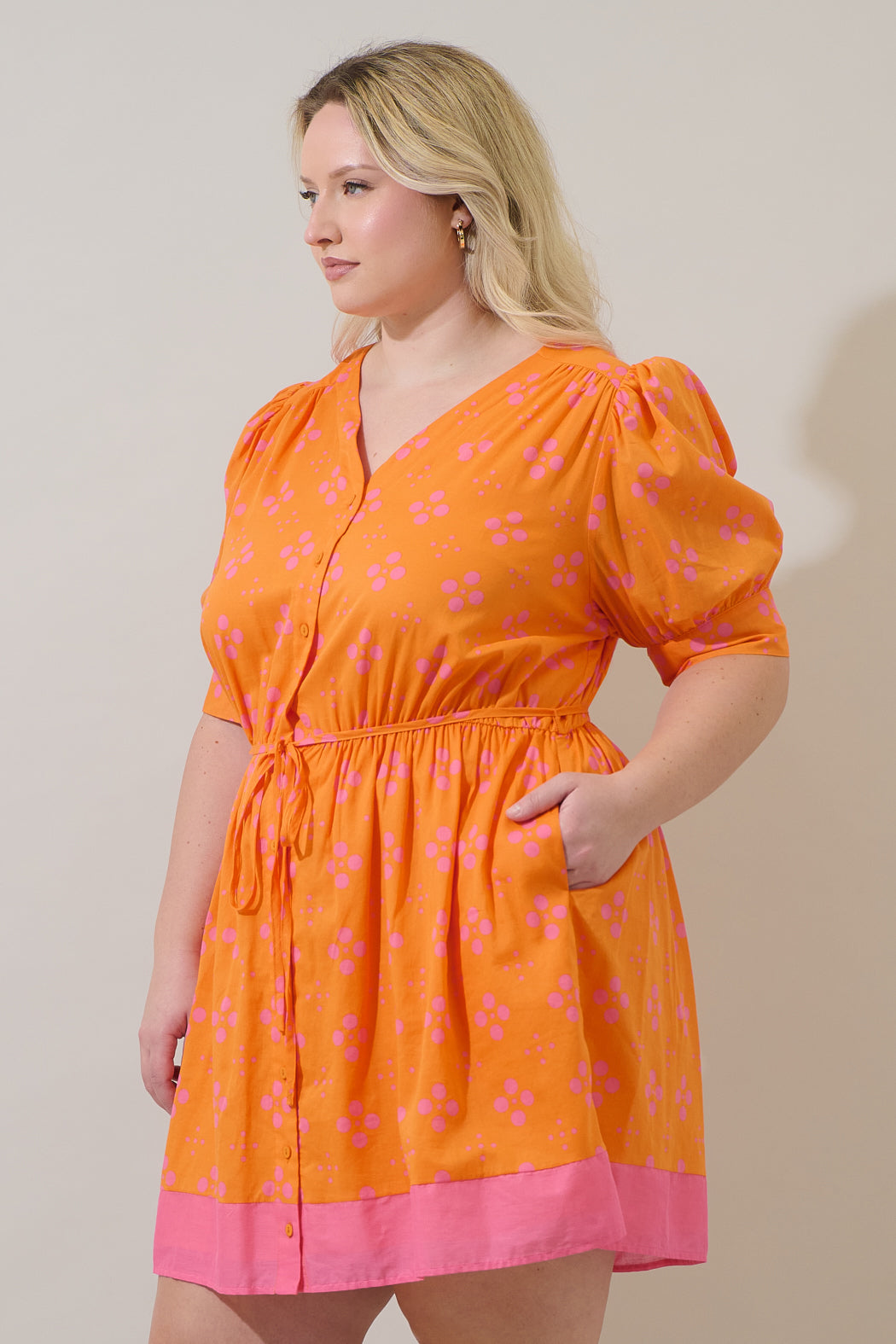 Donna Dot Elanie Button Down Mini Dress Curve