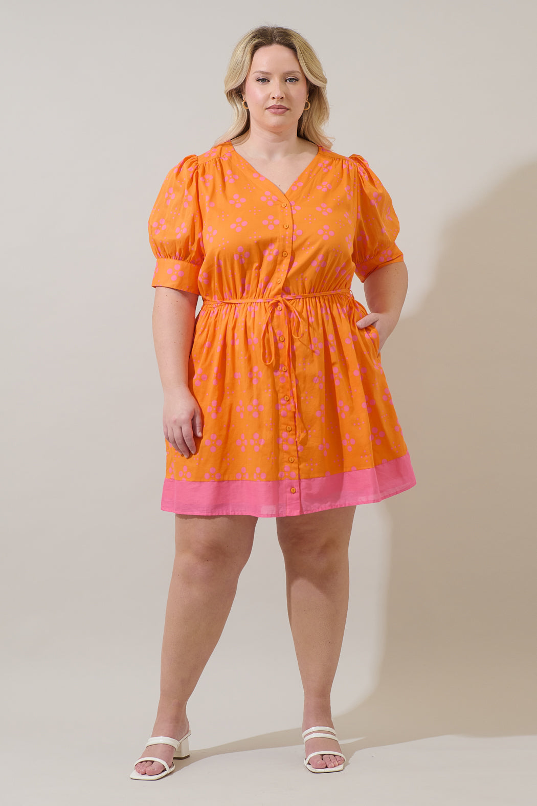 Donna Dot Elanie Button Down Mini Dress Curve