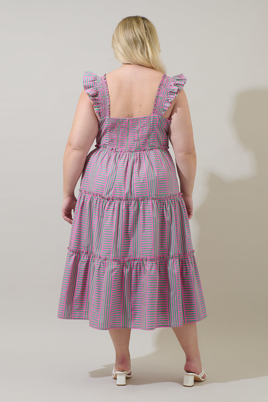 Valda Striped Aurie Tiered Midi Dress Curve