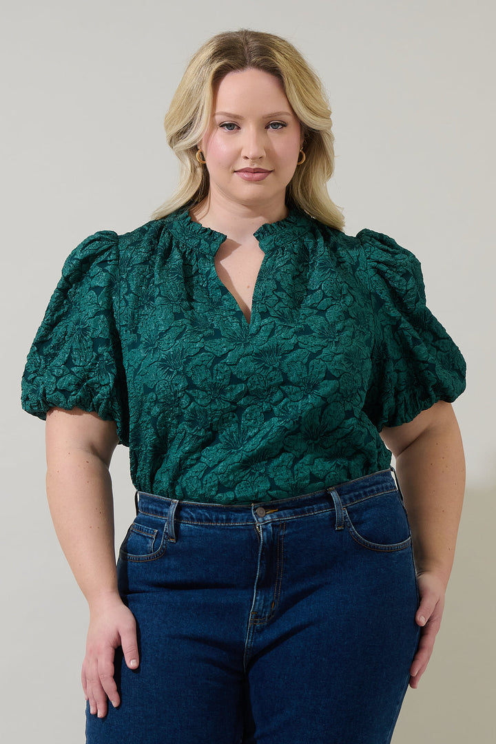 Arielle Jacquard Split Neck Top Curve