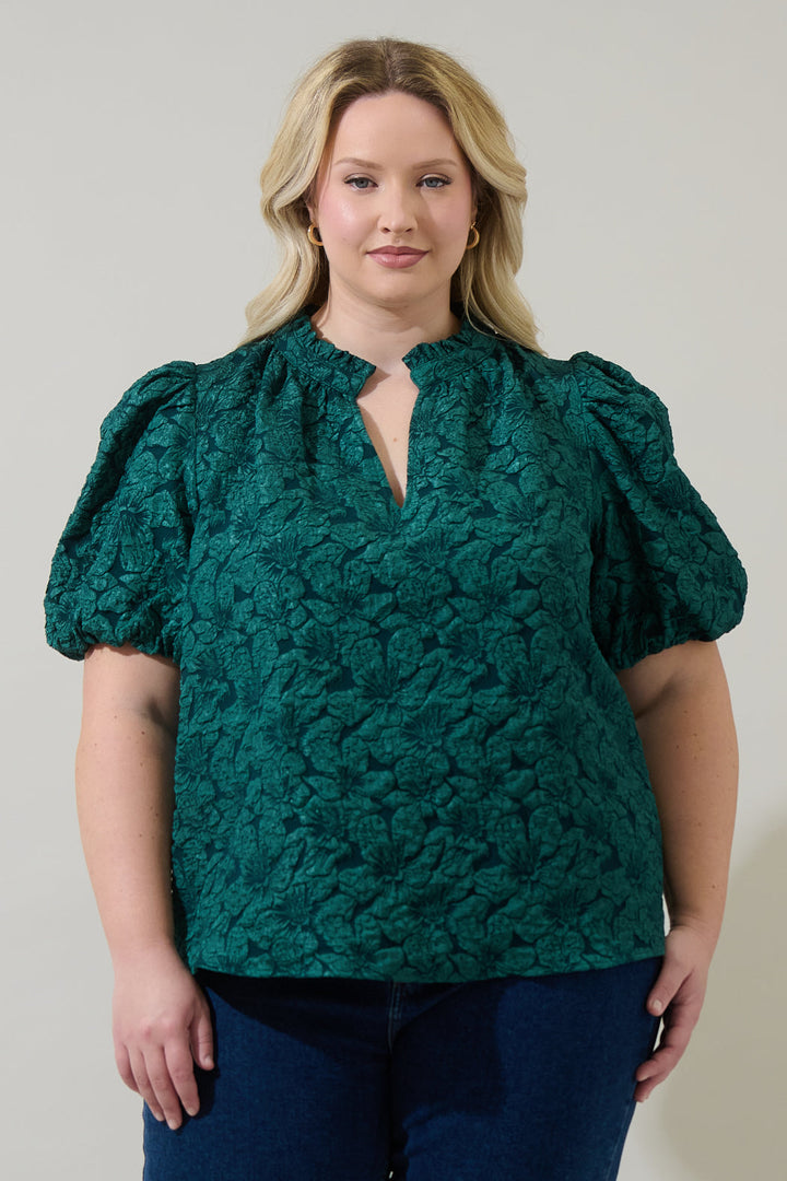 Arielle Jacquard Split Neck Top Curve