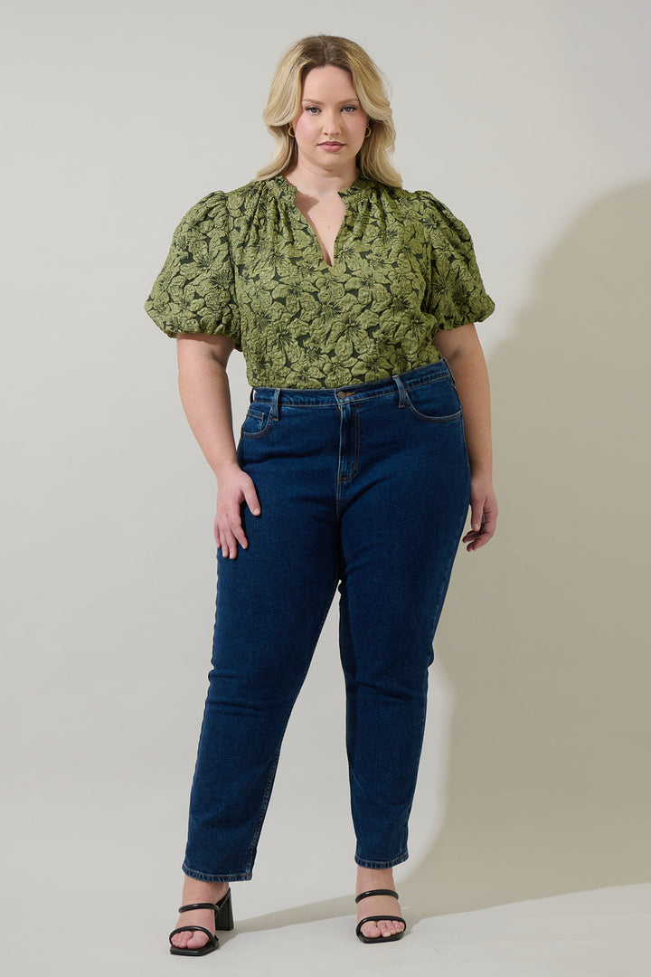 Arielle Jacquard Split Neck Top Curve