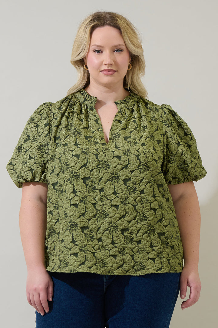 Arielle Jacquard Split Neck Top Curve
