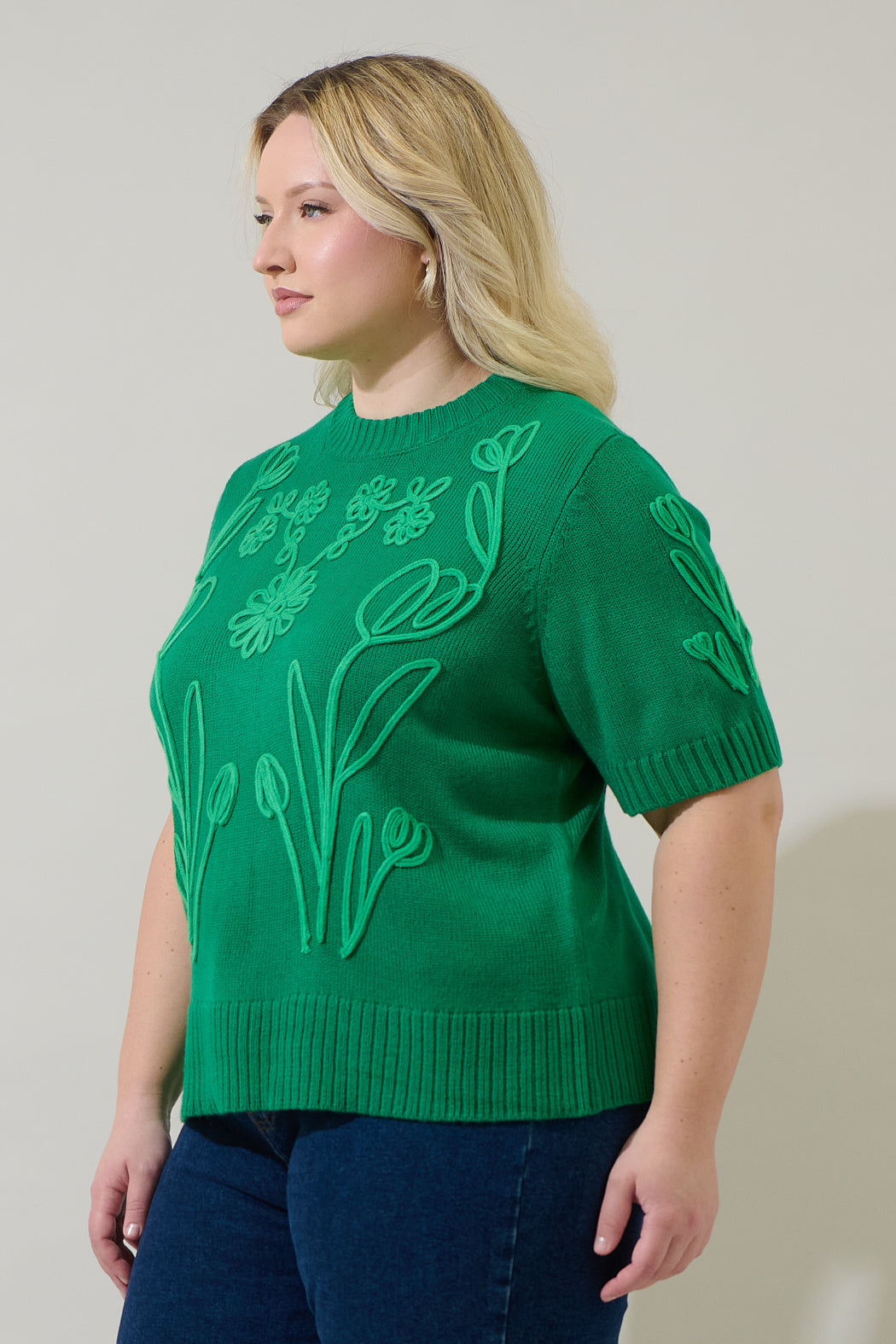 Winsley Floral Embroidered Sweater Top Curve