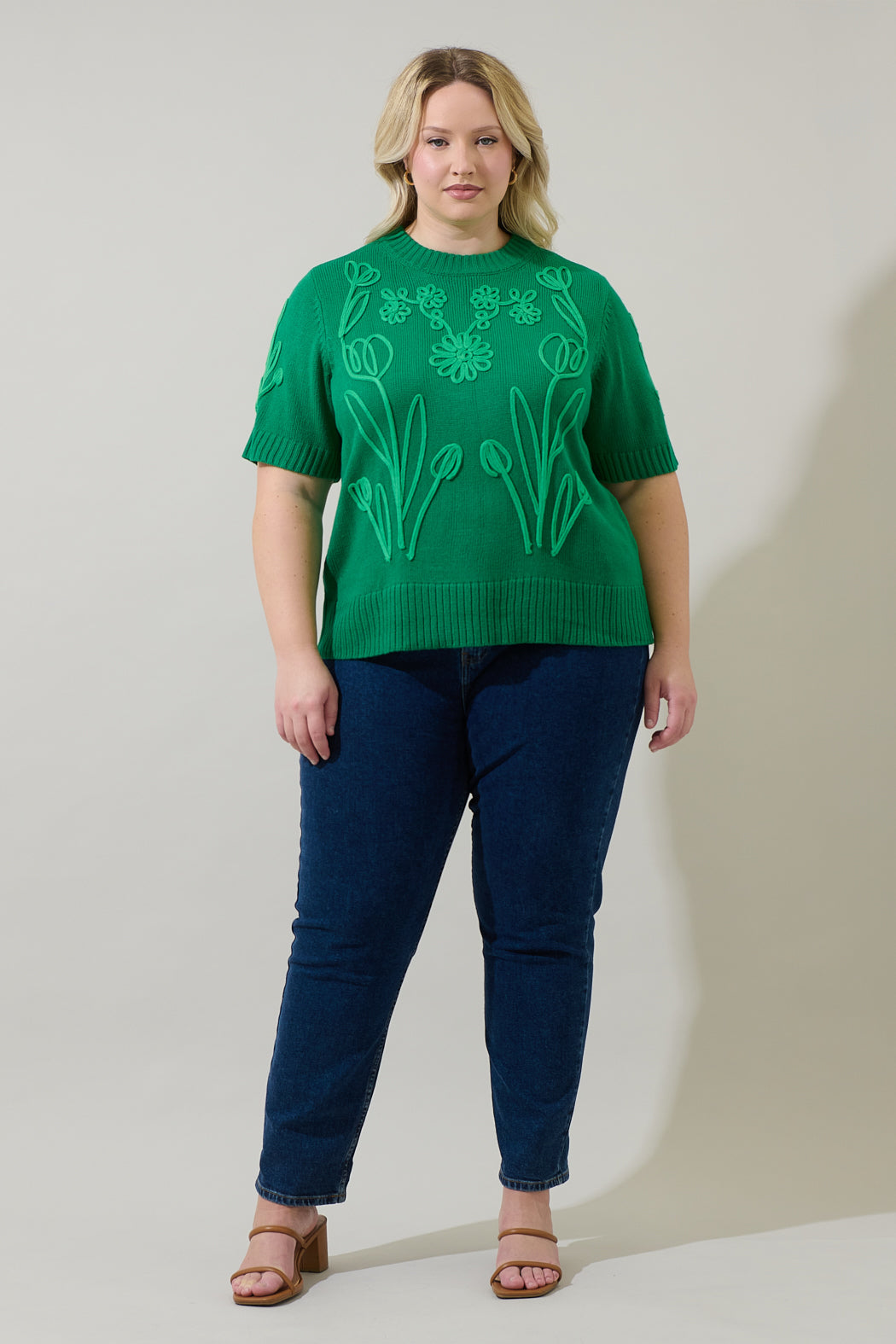 Winsley Floral Embroidered Sweater Top Curve