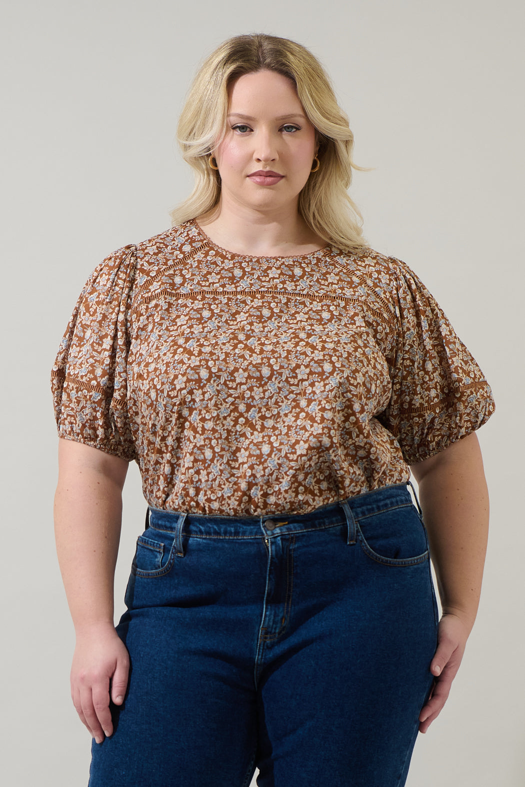 Ramsey Ditsy Mawlin Puff Sleeve Blouse Curve