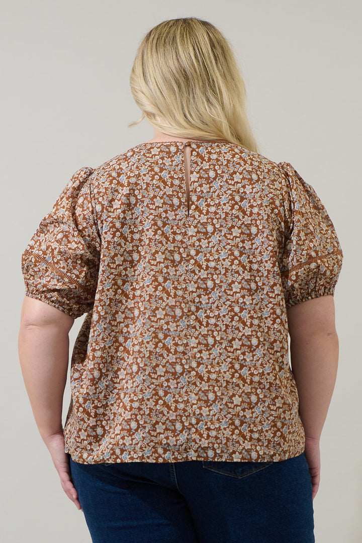 Ramsey Ditsy Mawlin Puff Sleeve Blouse Curve