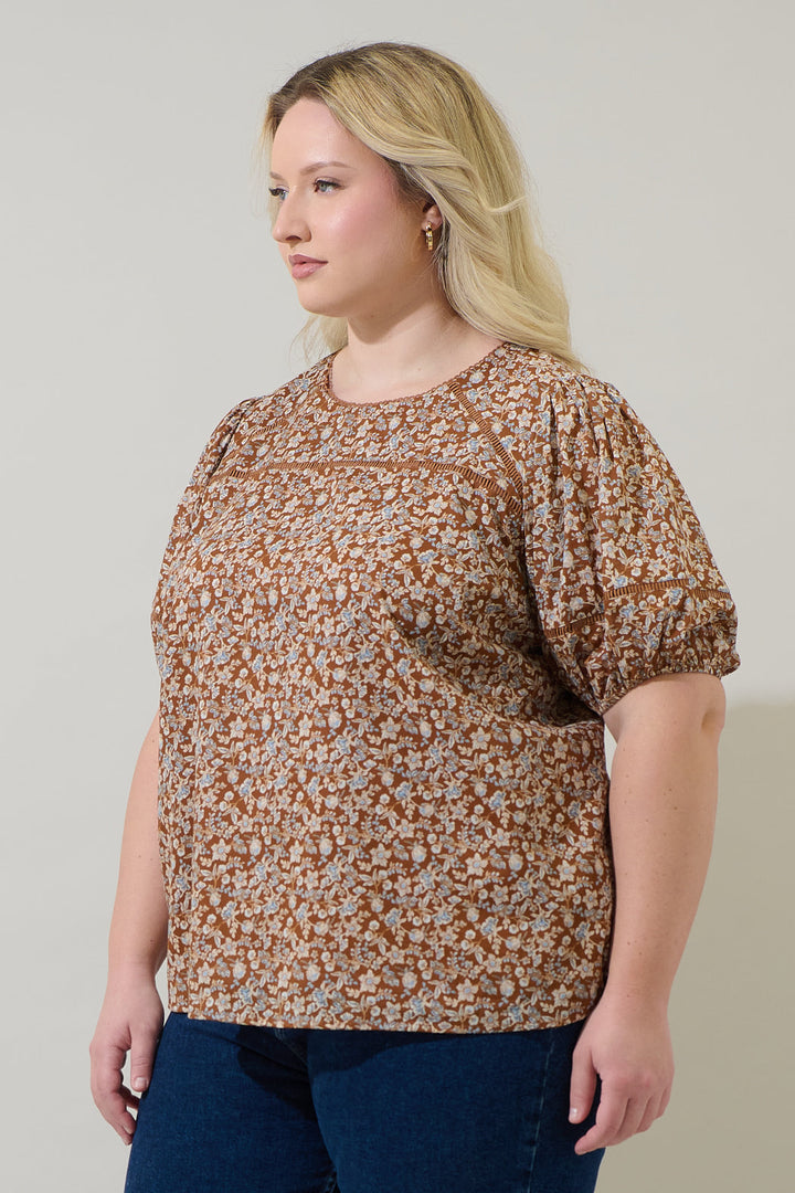 Ramsey Ditsy Mawlin Puff Sleeve Blouse Curve