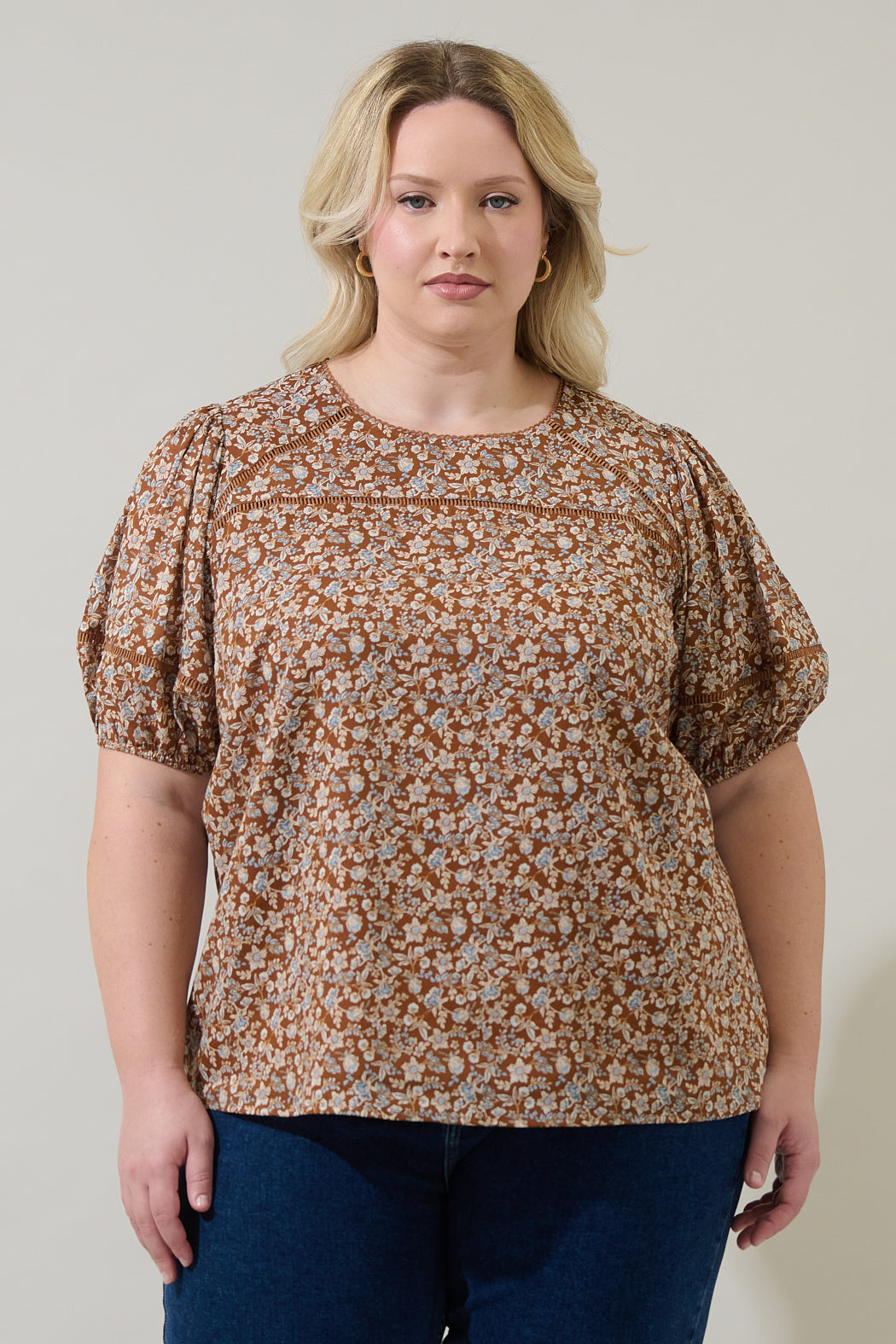 Ramsey Ditsy Mawlin Puff Sleeve Blouse Curve