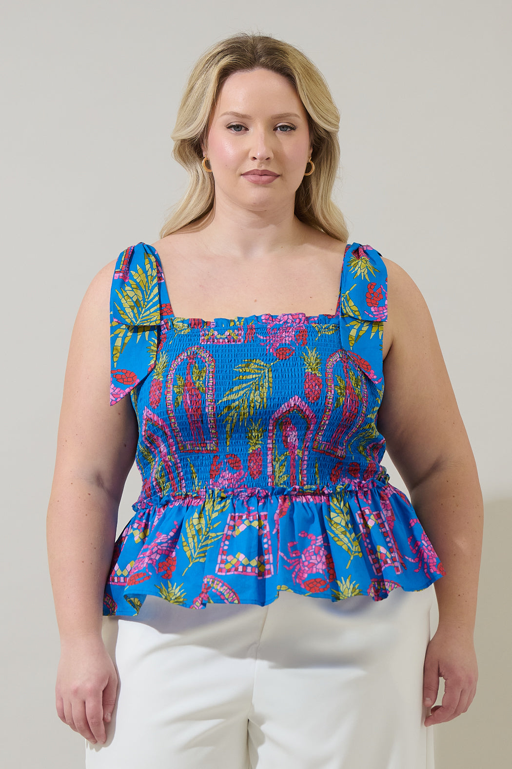 Bally Tropical Cazz Smocked Top Curve