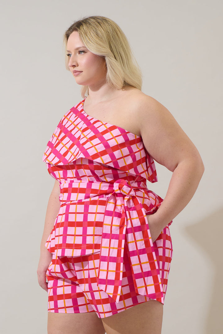 Darvy Checker Gris One Shoulder Top Curve