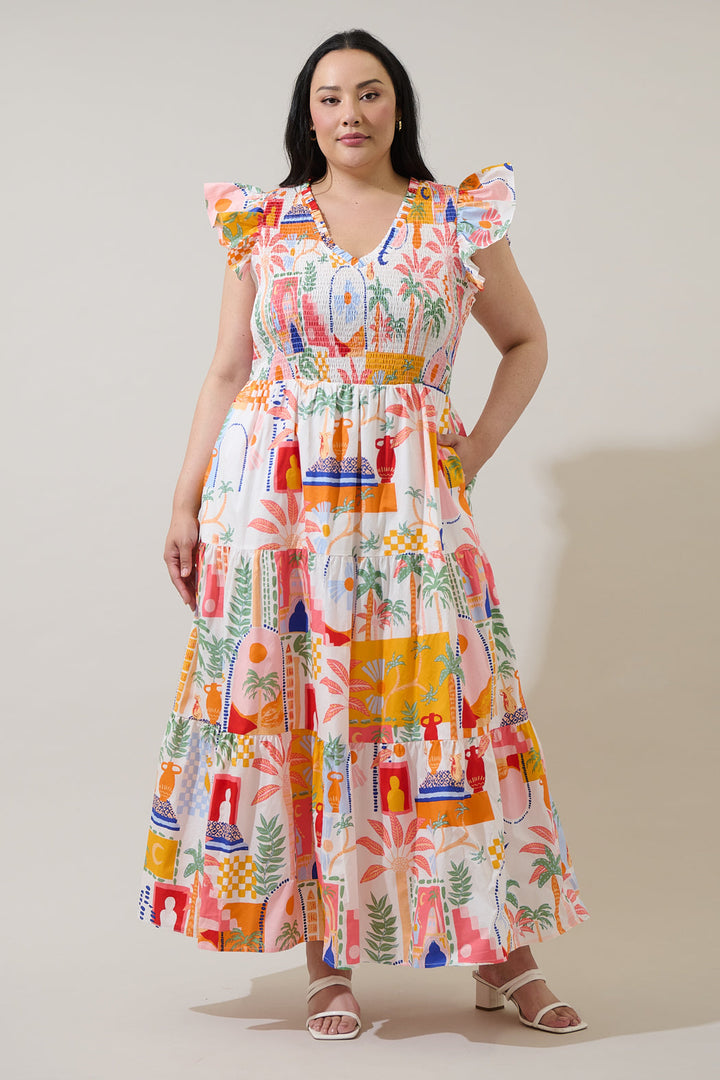 Petrolia Town Sunfire Tiered Midi Dress Curve