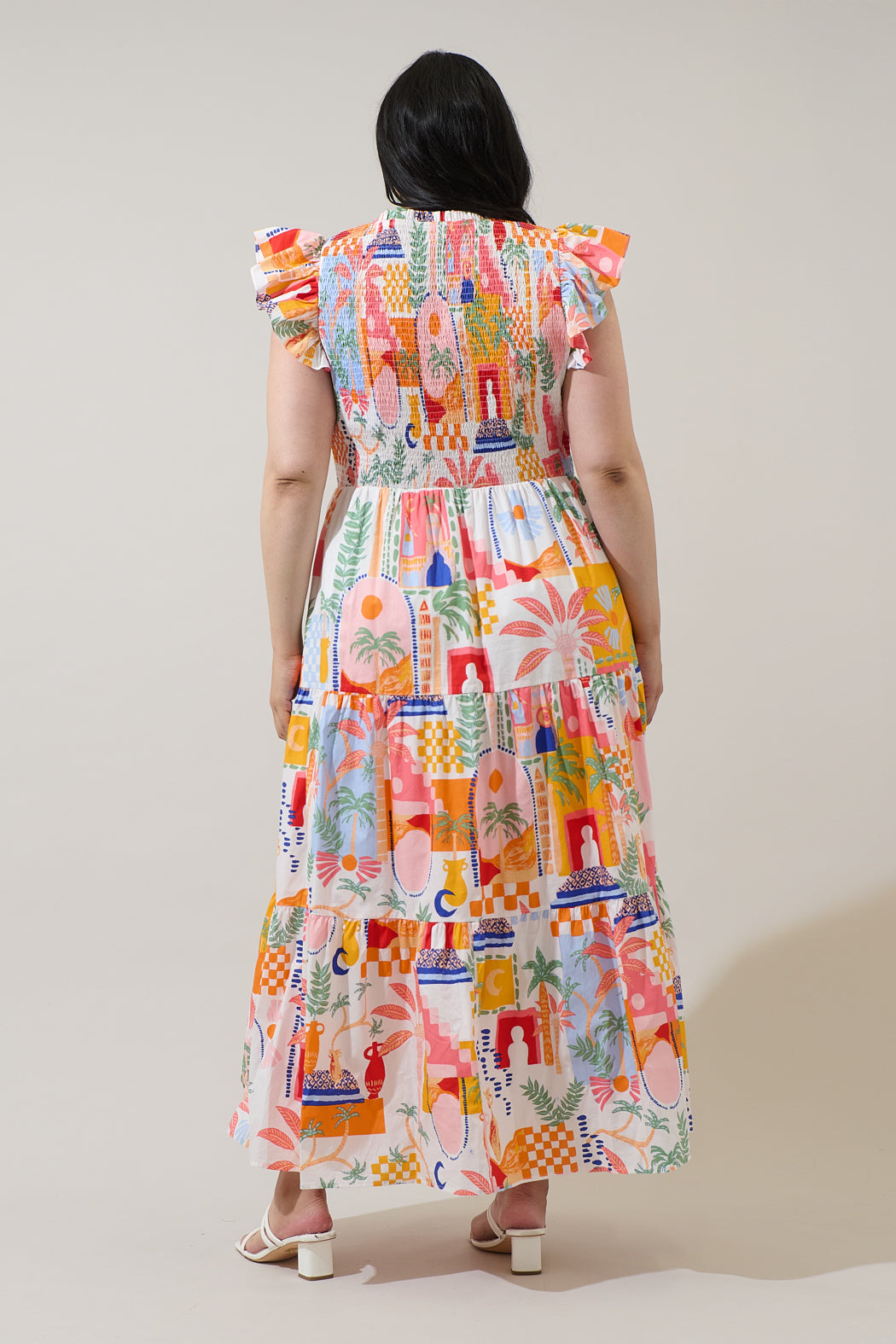 Petrolia Town Sunfire Tiered Midi Dress Curve