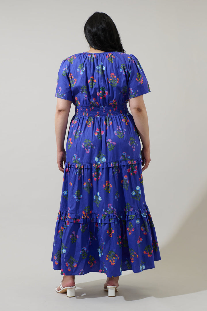 Clemen Floral Palmer Poplin Tiered Maxi Dress Curve
