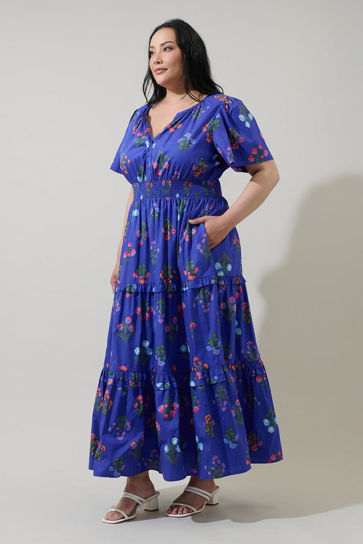 Clemen Floral Palmer Poplin Tiered Maxi Dress Curve