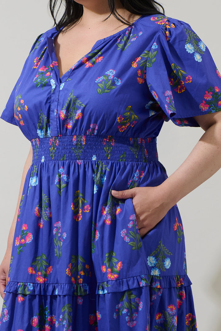 Clemen Floral Palmer Poplin Tiered Maxi Dress Curve