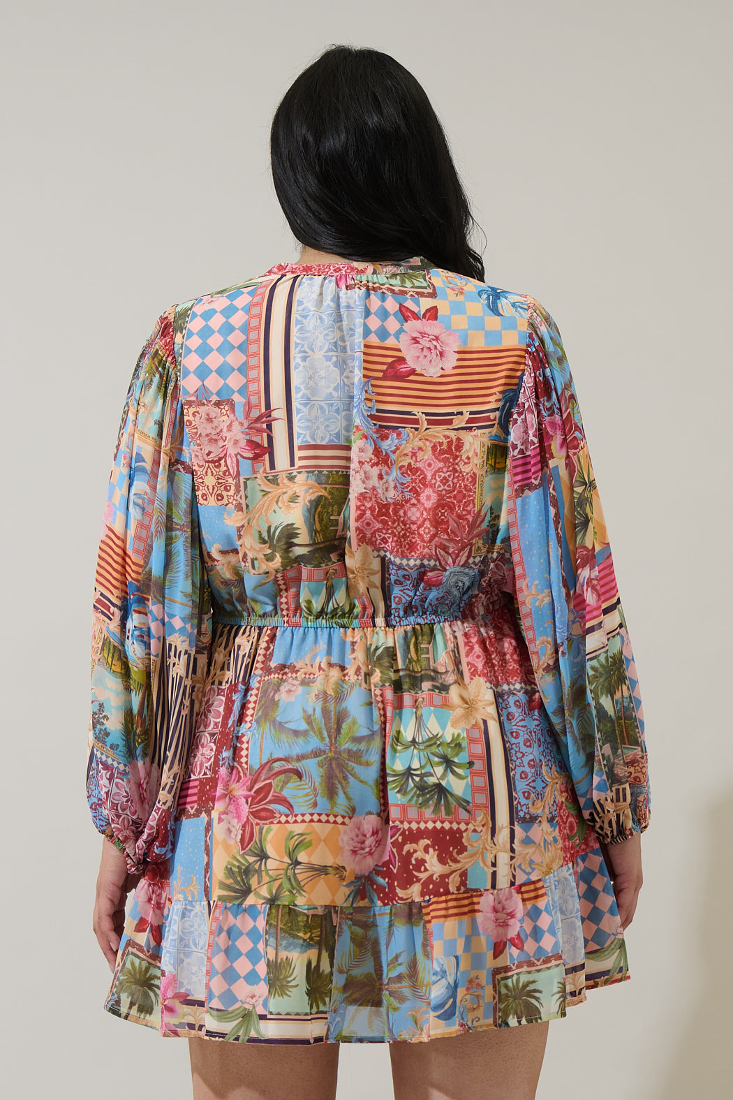 Melani Tropical Paxton Balloon Sleeve Mini Dress Curve