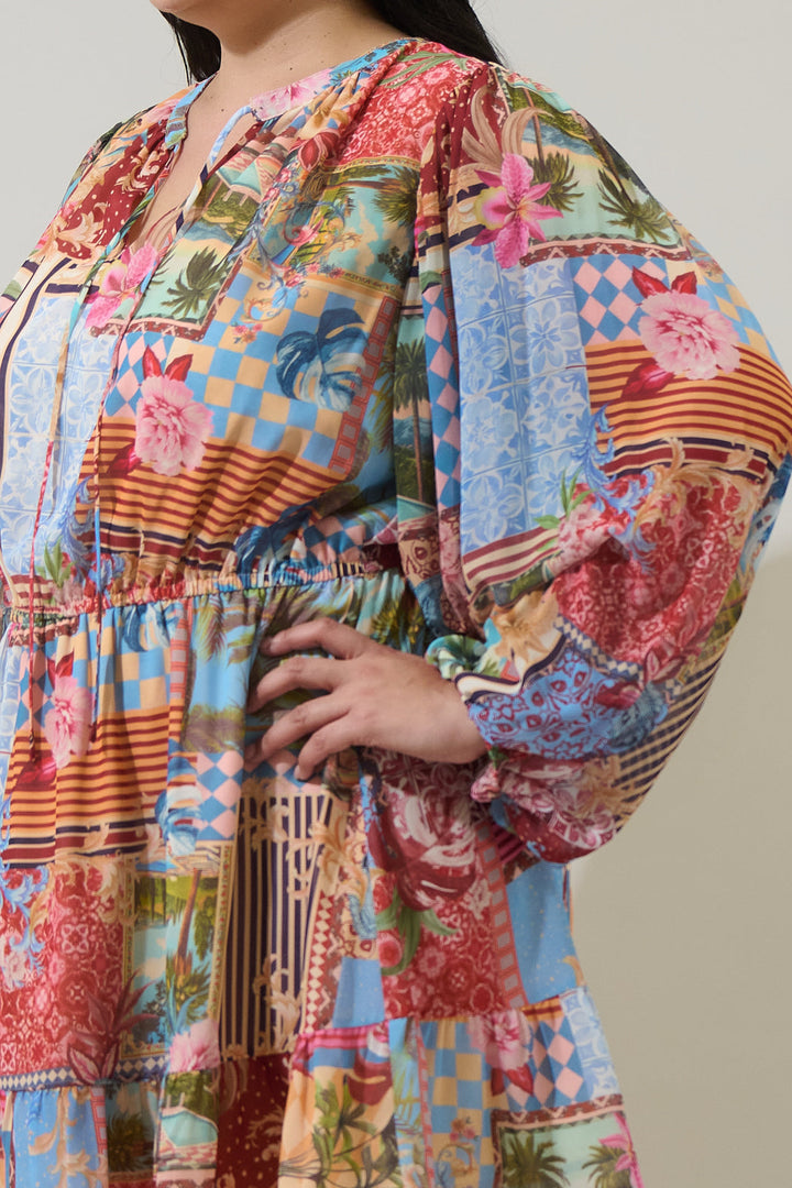 Melani Tropical Paxton Balloon Sleeve Mini Dress Curve