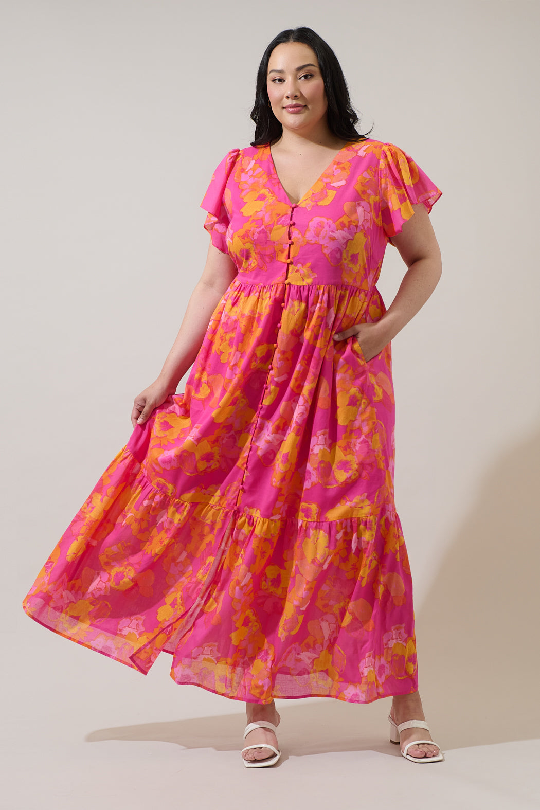 Elaris Floral Blissa Button Midi Dress Curve