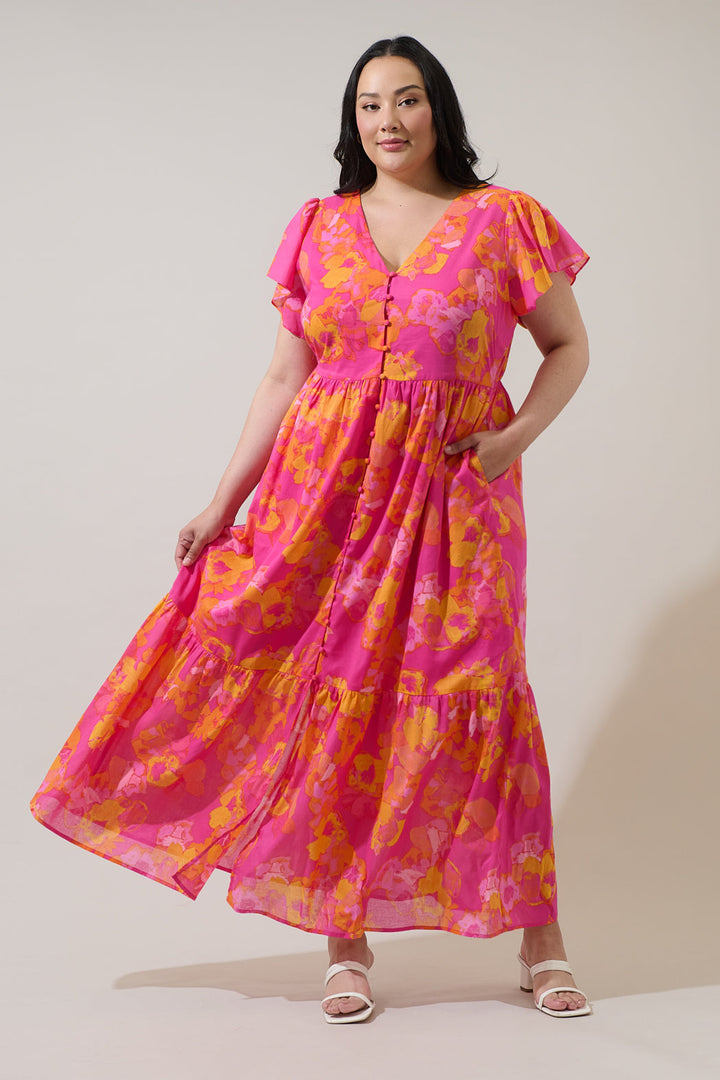 Elaris Floral Blissa Button Midi Dress Curve